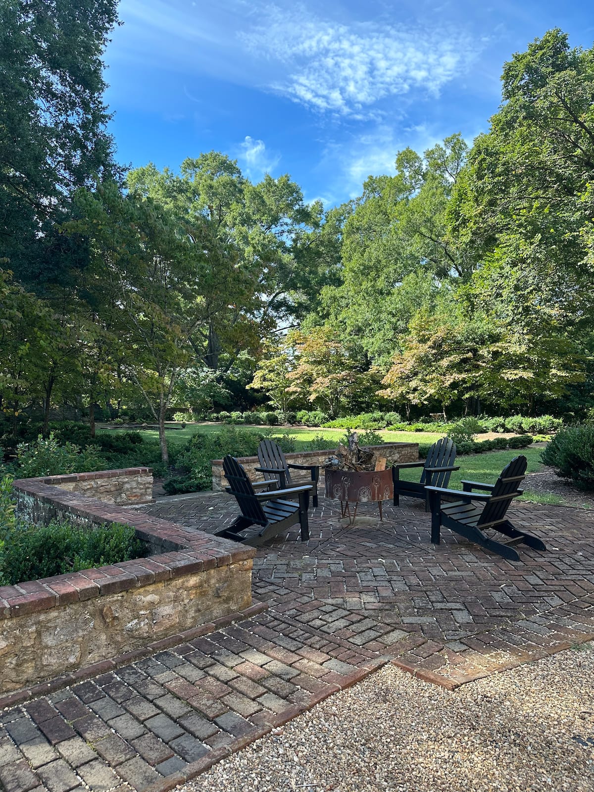 Fire pit with Adirondack chairs